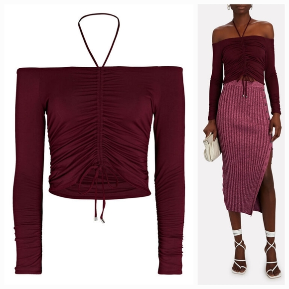 JONATHAN SIMKHAI STANDARD Alessa Matte Jersey Ruched  Top in Wine XS NWT - Picture 3 of 10